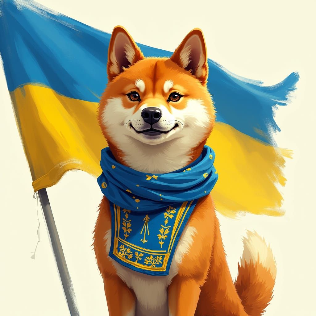 Surreal Ukrainian Folk Art Female Shiba Inu Celebrates Victo...