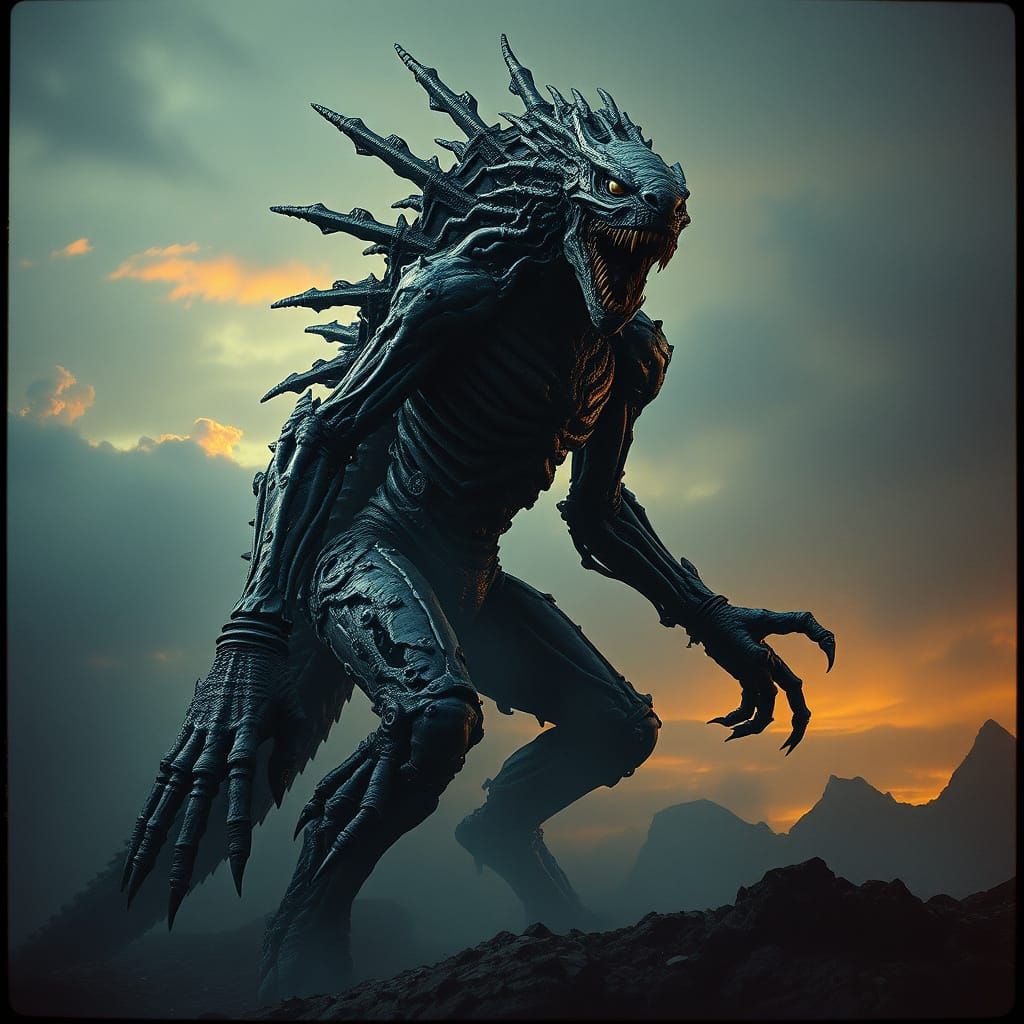 Epic Fantasy Monster in Dark, Apocalyptic Landscape