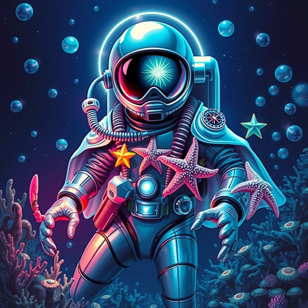 Retro-Futuristic Aquatic Astronaut in Steampunk Diving Gear