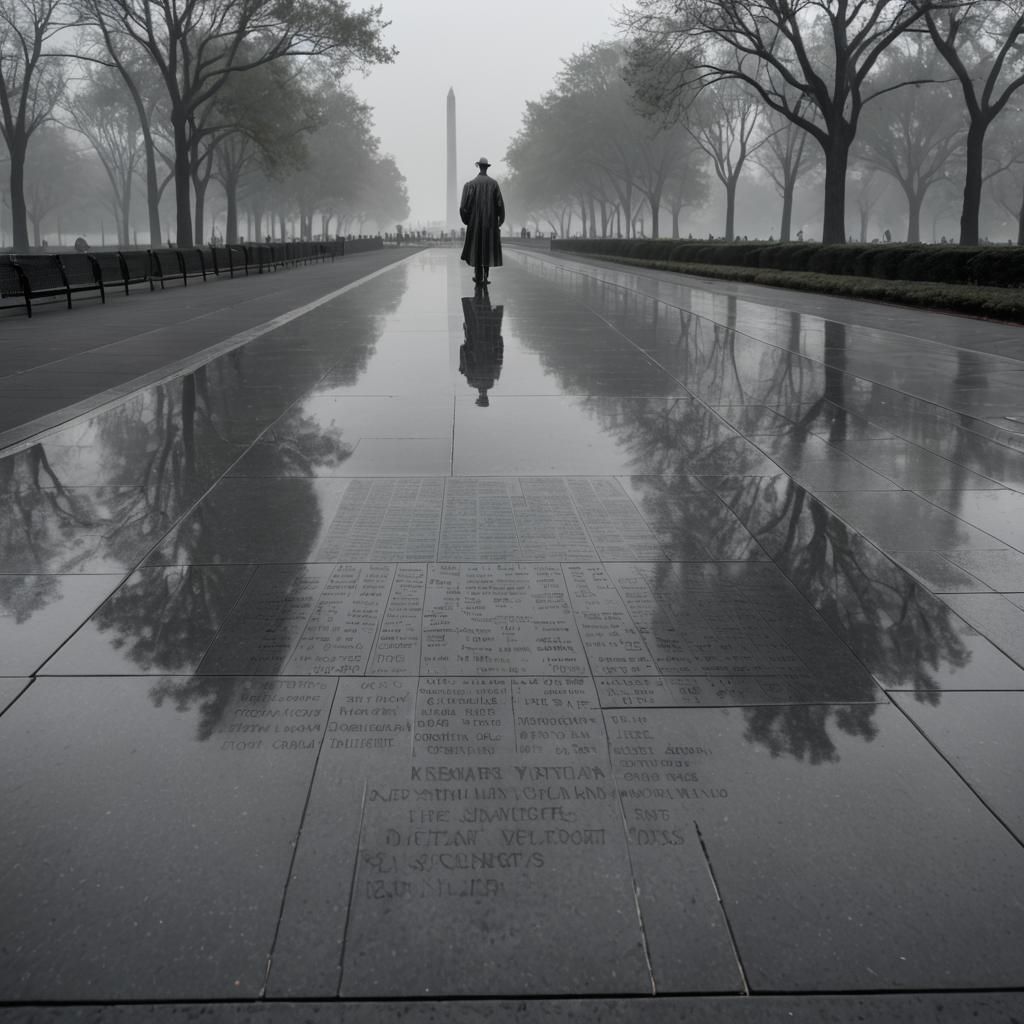 Vietnam Memorial Reflects American Flag at Dawn