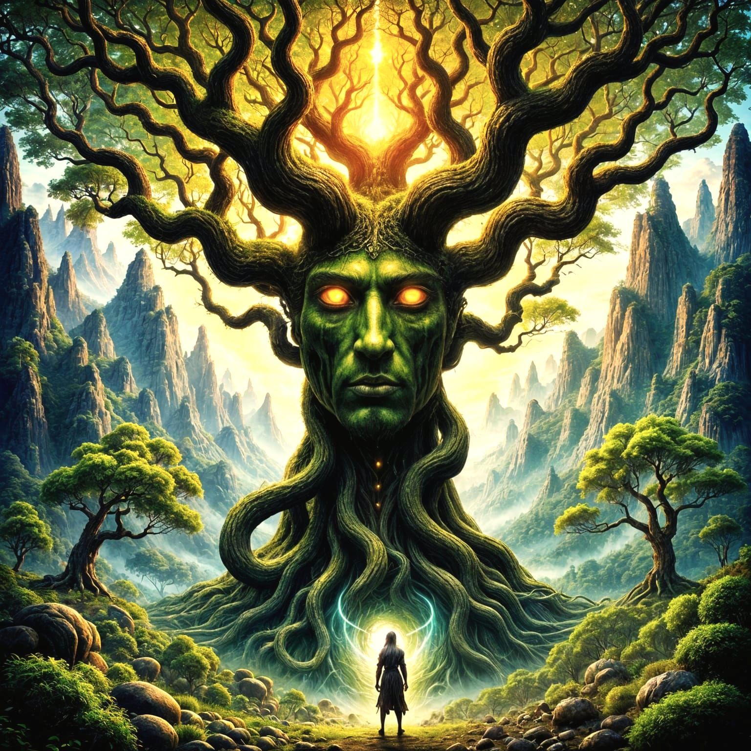 Sacred Tree with reflective eyes watching over a  Primeval f...