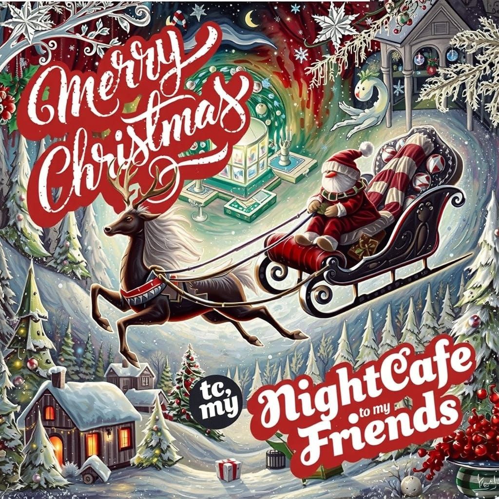 Whimsical Night Cafe Christmas Scene with Warm Golden Lighti...