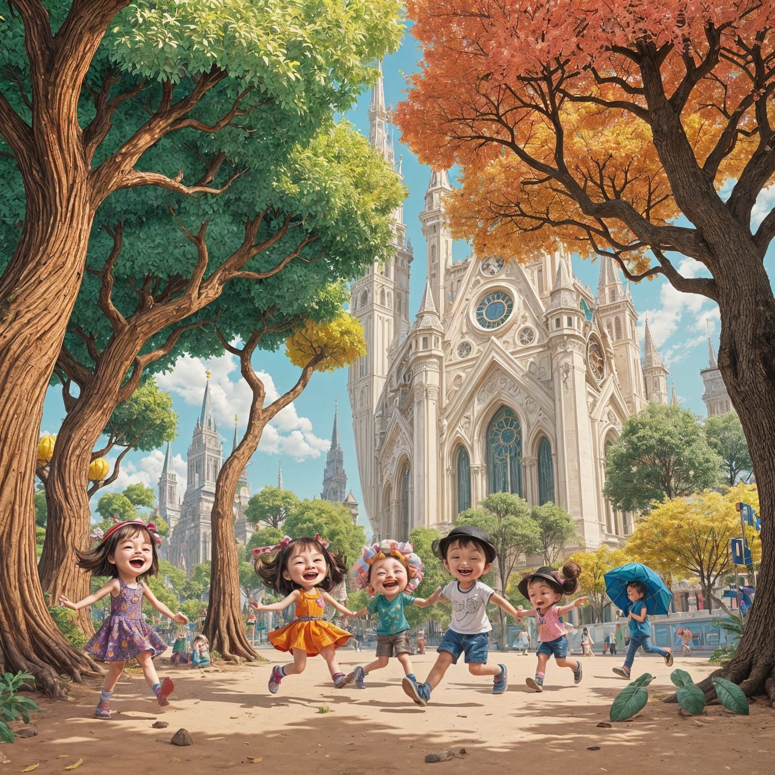 Surreal Architecture with Children, Pop Art Style