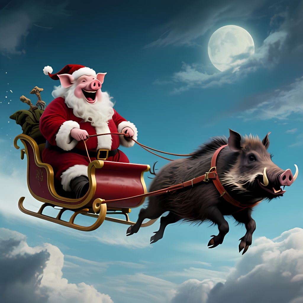 The Hogfather: Pig-Headed Santa Rides Sleigh Pulled by Boars