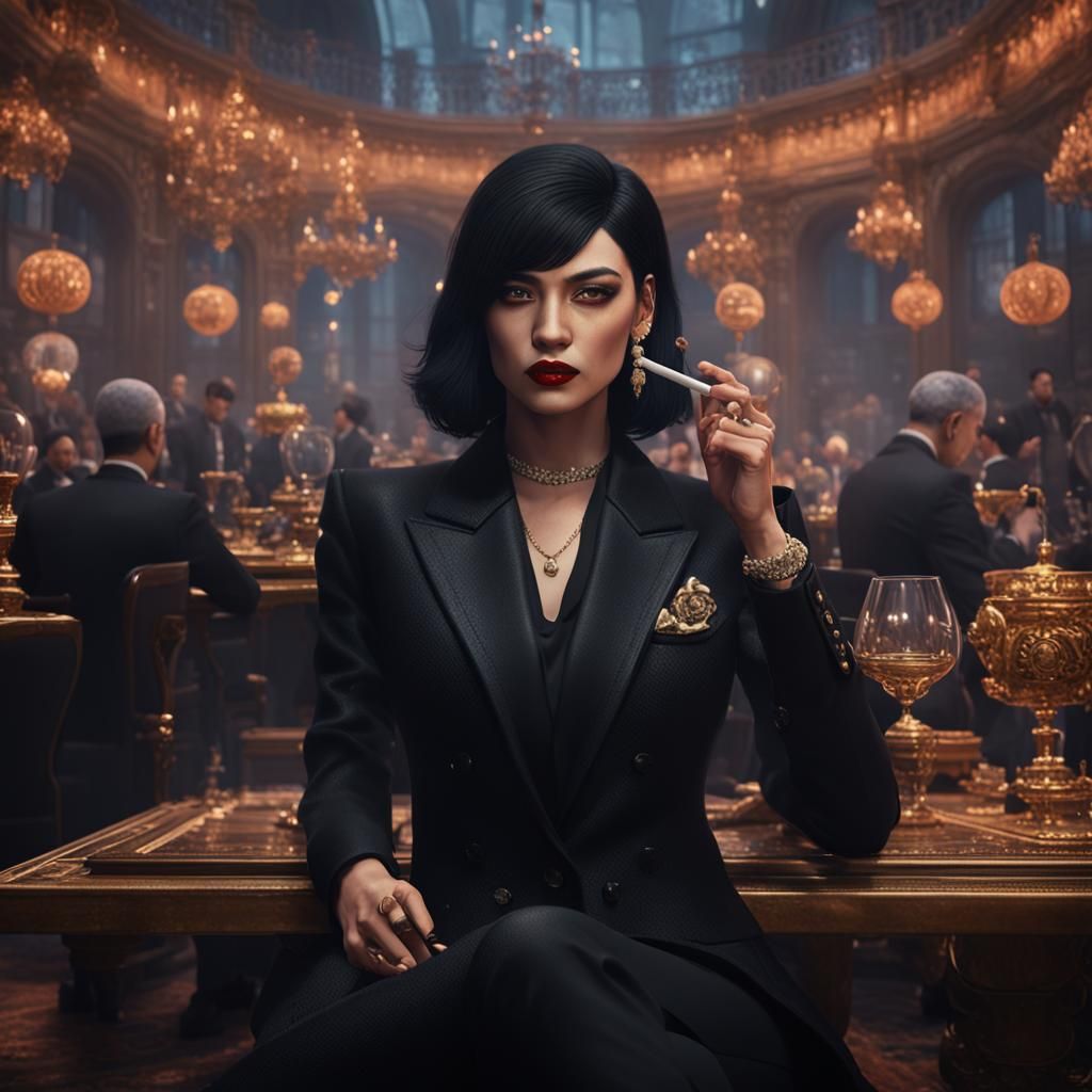 Female Mafia in Black Suit at Ball