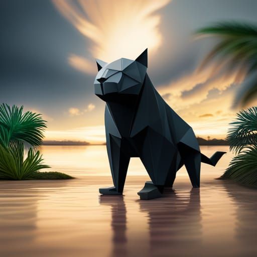 Origami Black Jaguar Papercraft Sculpture