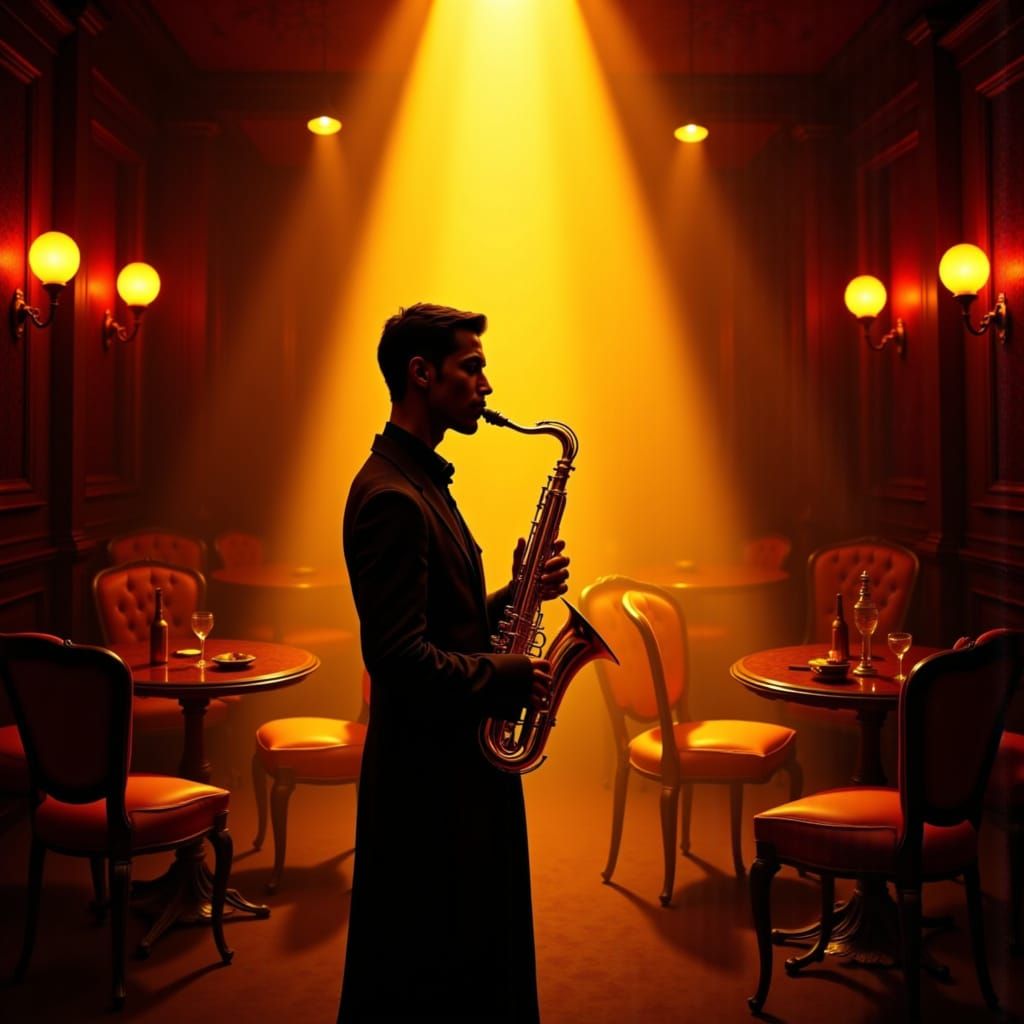 Jazz Club Musician Under Spotlight in Art Deco Style
