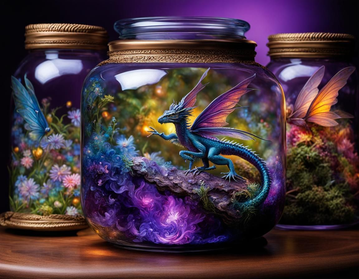 Fairy and Dragon in Jar, Digital Art