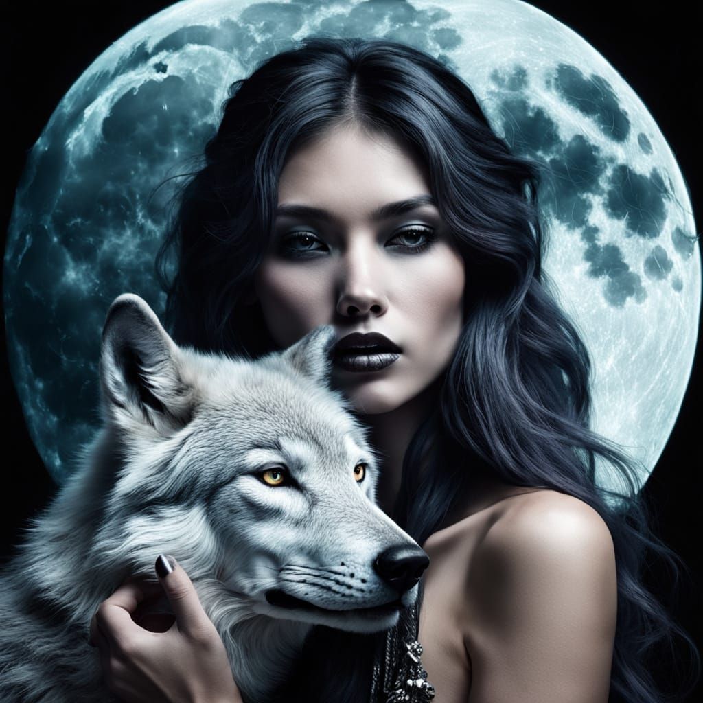Ethereal Wolf Moon Goddess Transforms Under Opaque Smoke