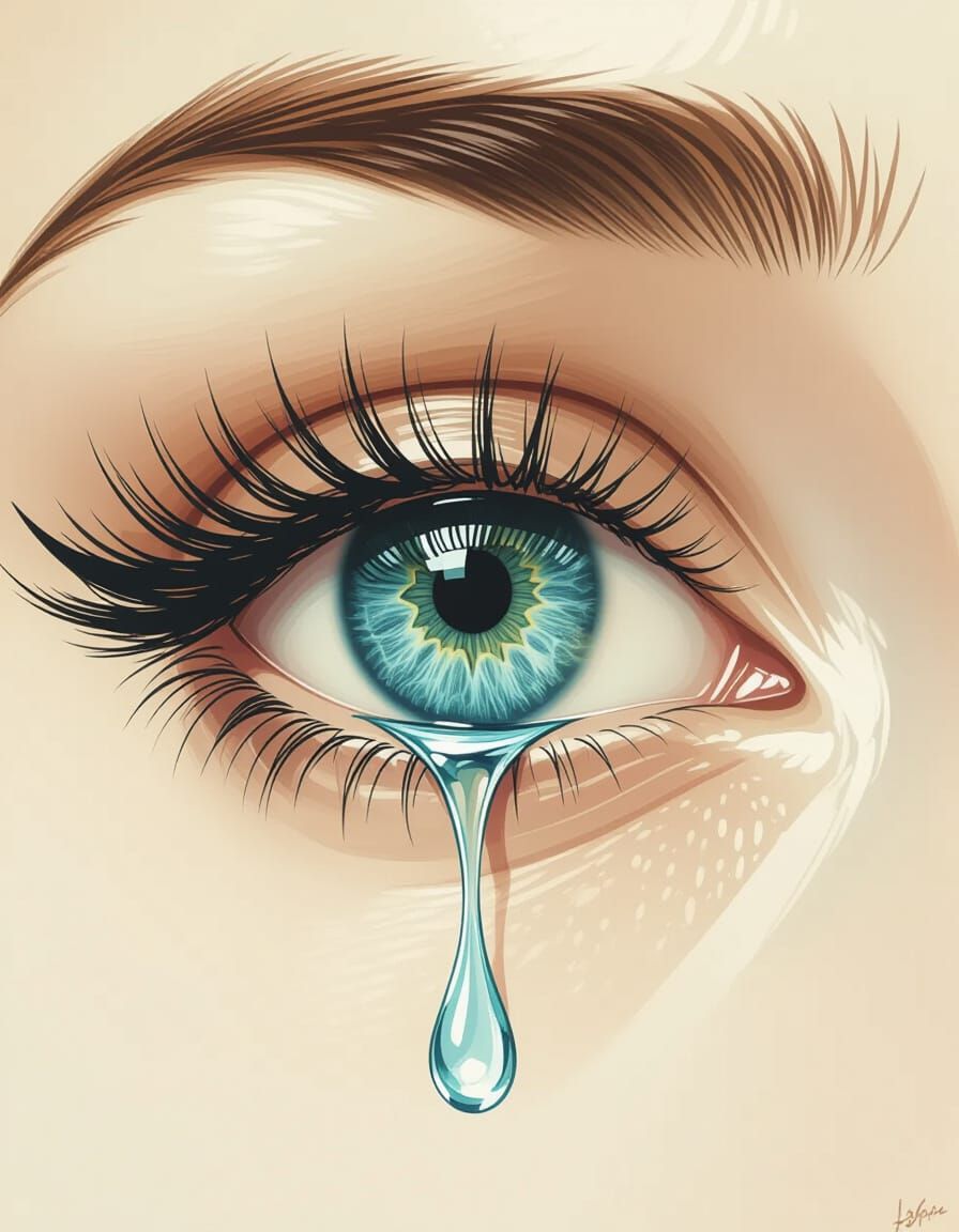 Ornate Eye Teardrop Reflecting Perpetual Sadness