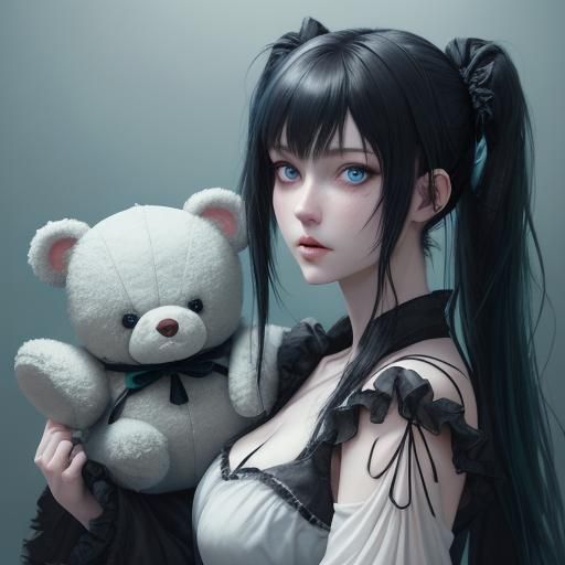 Scared Young Woman in Bubble Room, Anime Art