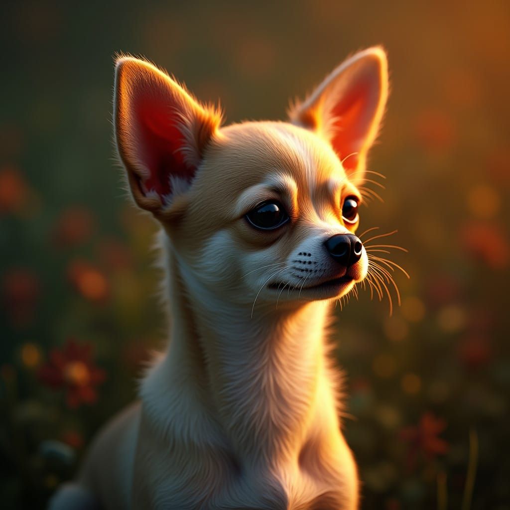 Hyperdetailed Chihuahua Portrait in Art Nouveau Style with C...