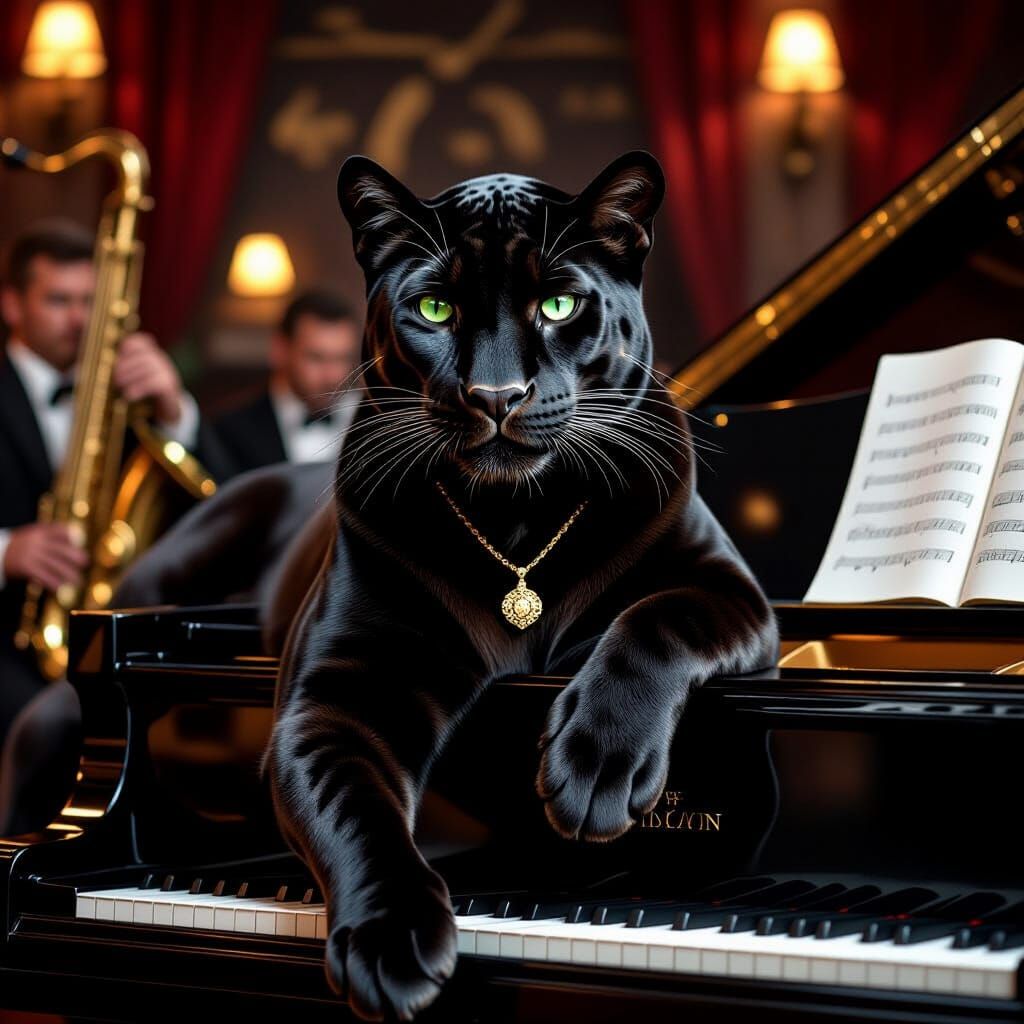 Black Panther Lounges in Jazz Club, Photorealistic