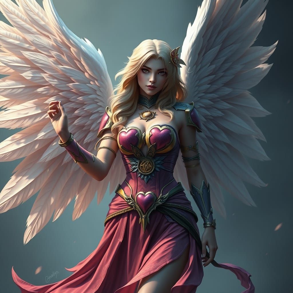 Fantastical Feather Winged Cleric of Cupid in Detailed Matte...