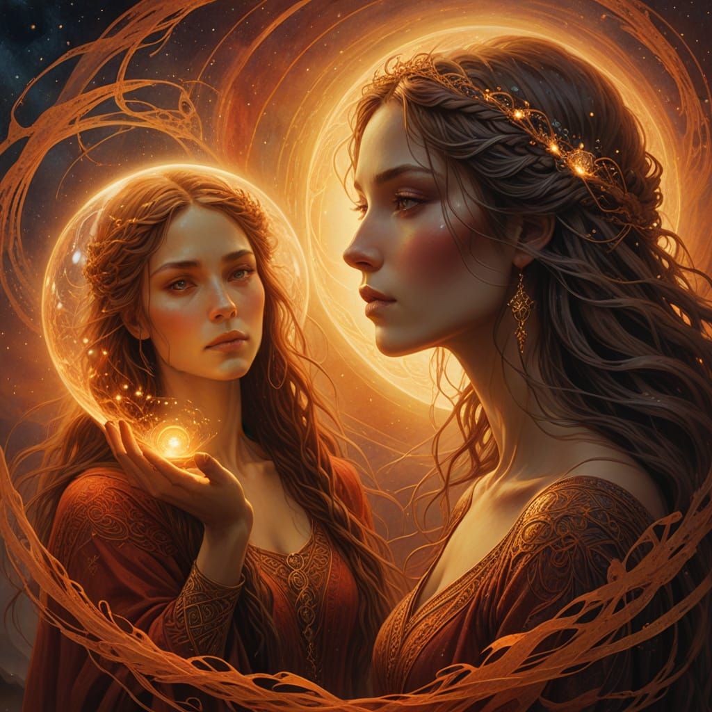 Ethereal Goddess Reveals Cosmic Secrets in Glowing Orb