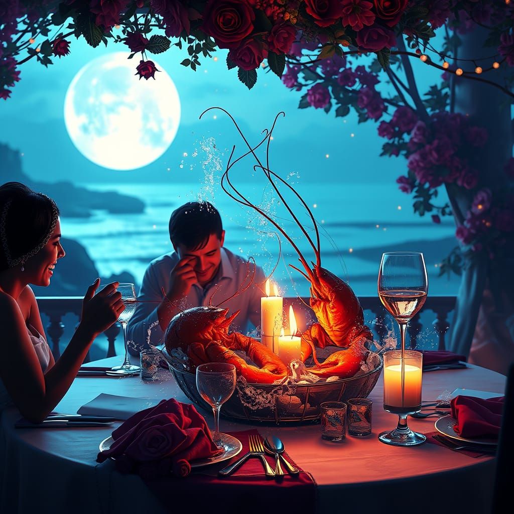 Luxurious Fantasy Lobster Dinner in a Golden Age Setting