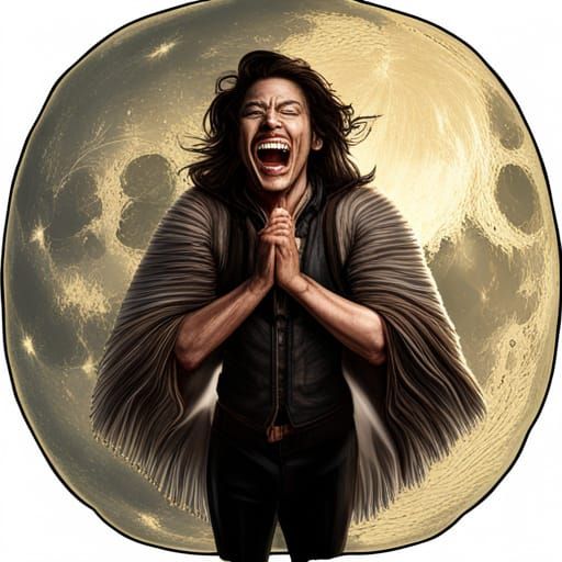 Villain Laughing at the Moon in Hyperrealistic Detail