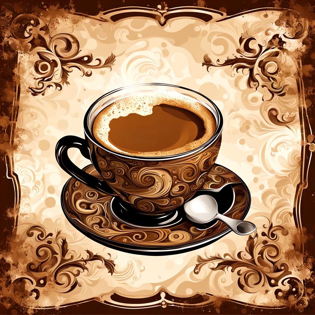 Brown Hued Abstract Art of Vintage Coffee Sign