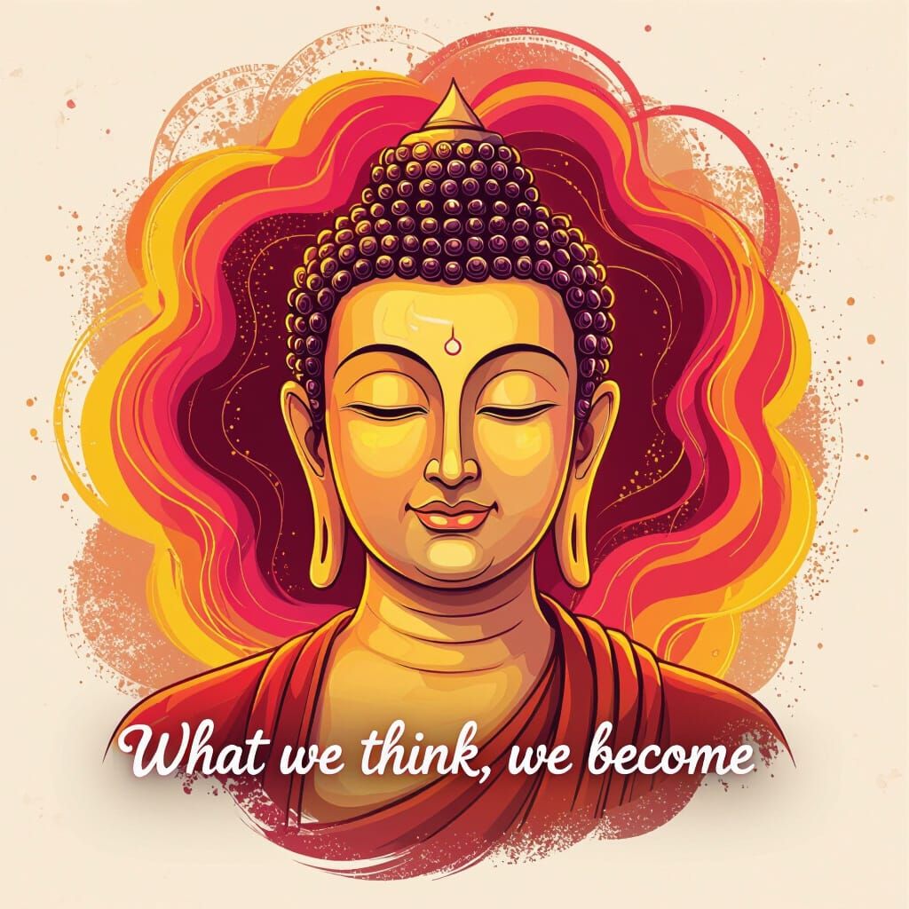 Animated Buddha Face with Quote in Dreamlike Style