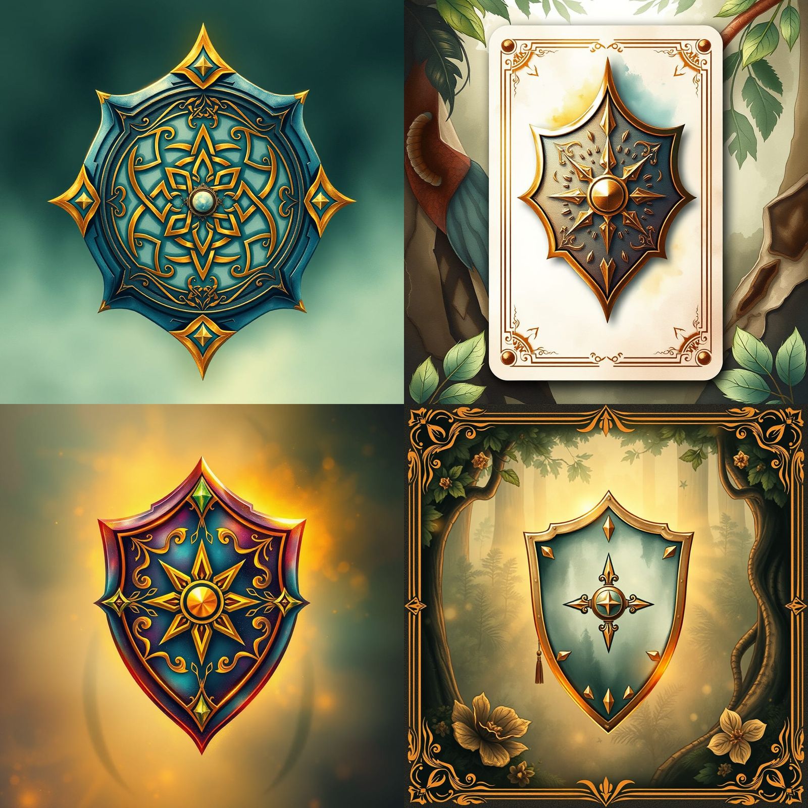 Mystical Shield Card Template with Watercolor Aura