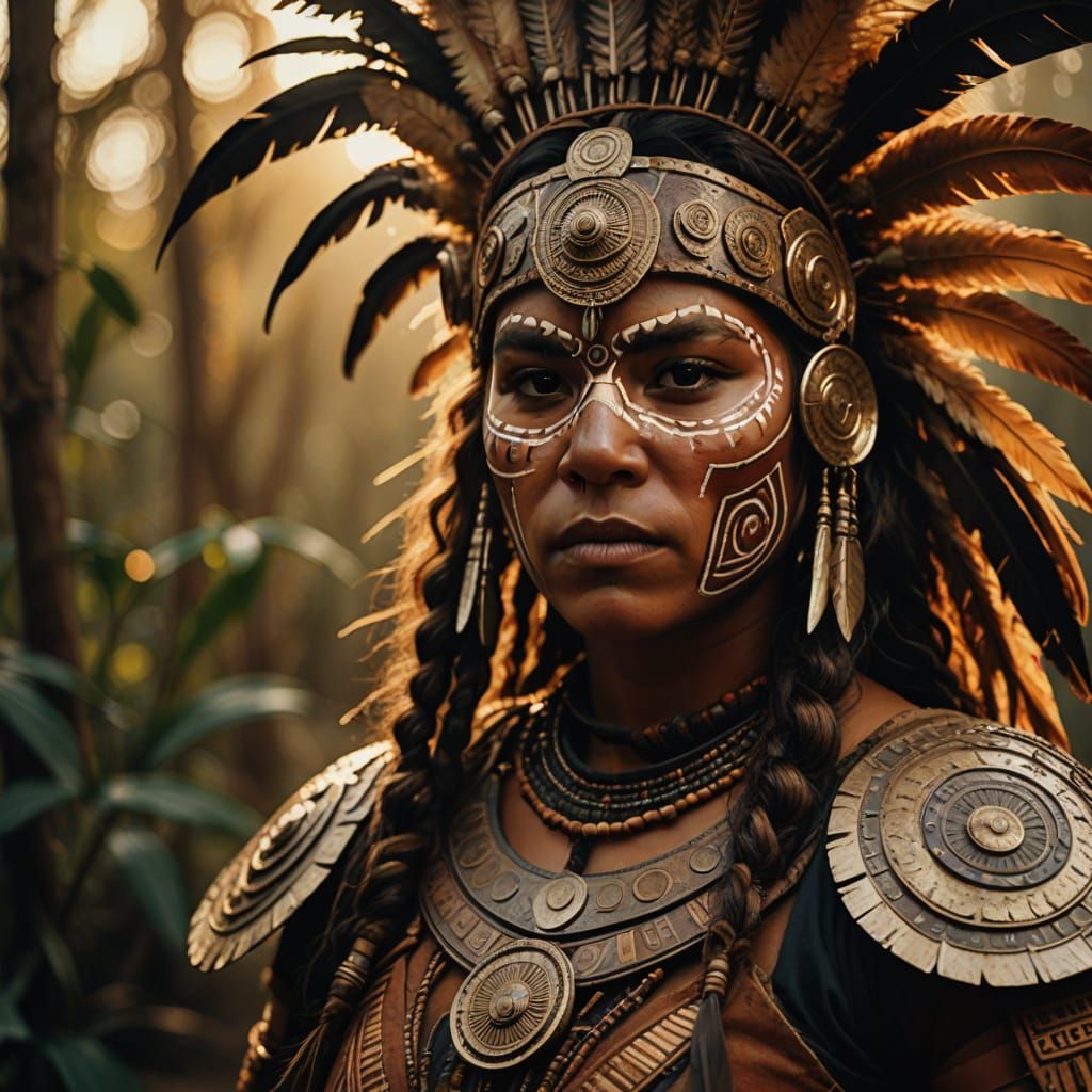 Aboriginal Female Shaman in Vibrant Oil Painting Style