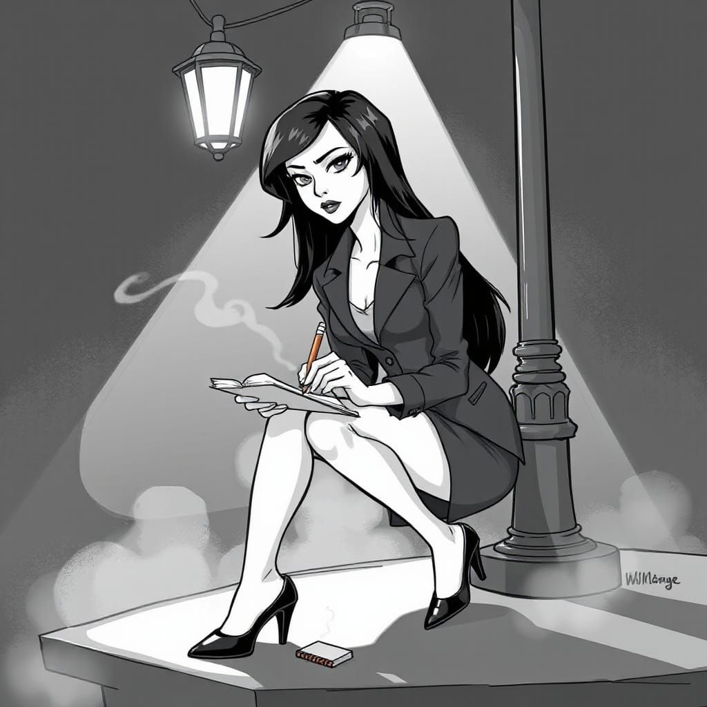 Noir Detective in Black and White Cartoon Style