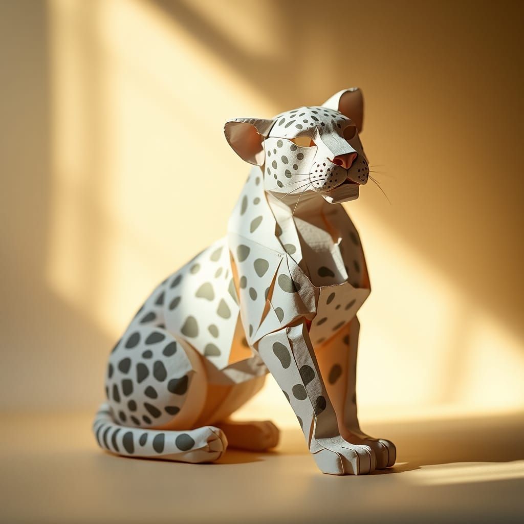 Handcrafted Paper Leopard Sculpture in Natural Light