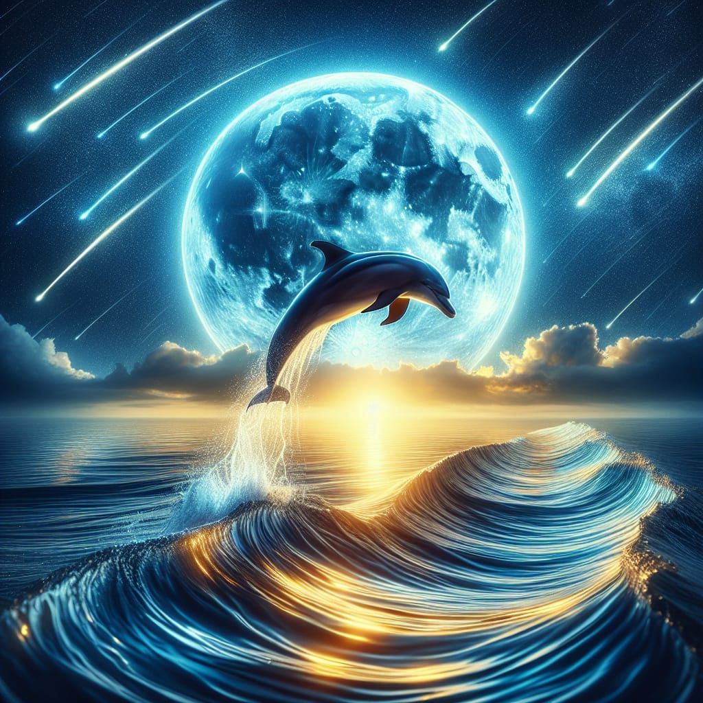 Dolphin Silhouette Under the Moonlit Sky