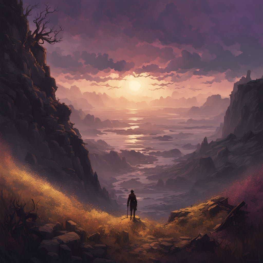 Dark Fantasy Figure in Piercing Late Afternoon Light