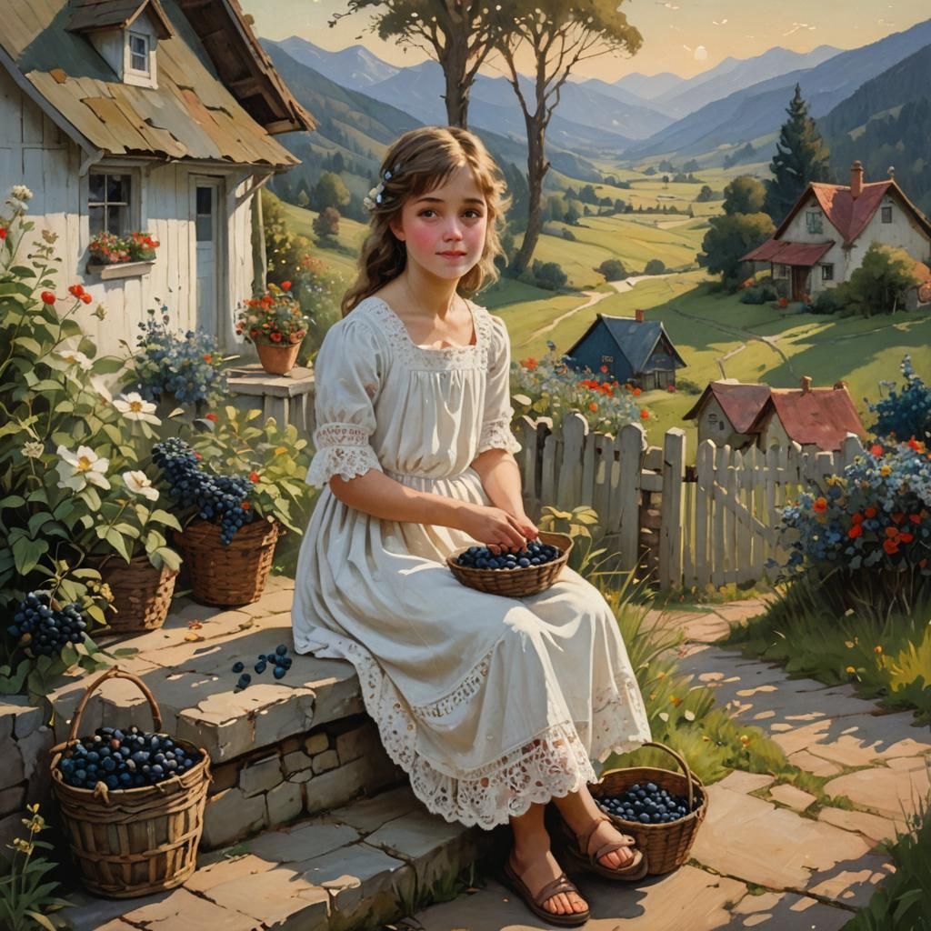 Girl with Blueberries: Cottagecore Realism