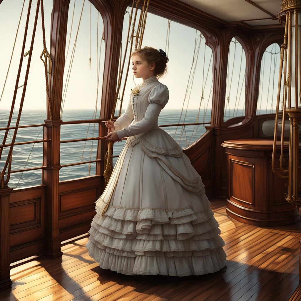 Victorian Girl Sails HMS Victoria: Art Deco Style