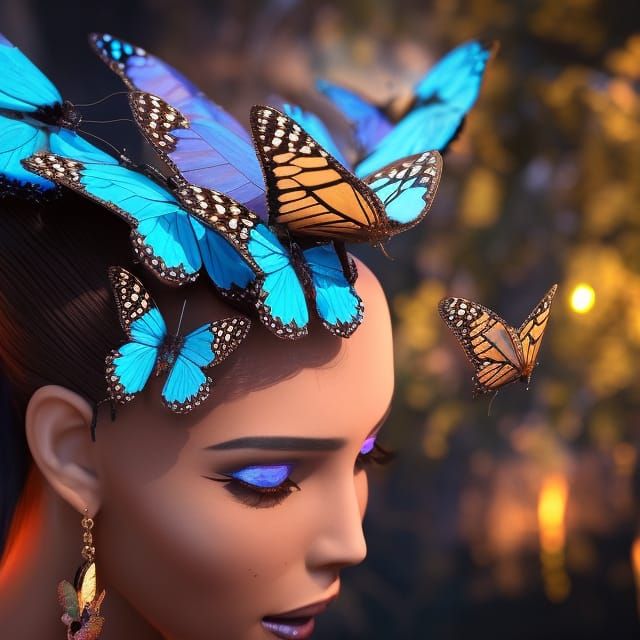 Woman Crowned with Butterflies: Fantasy Concept Art