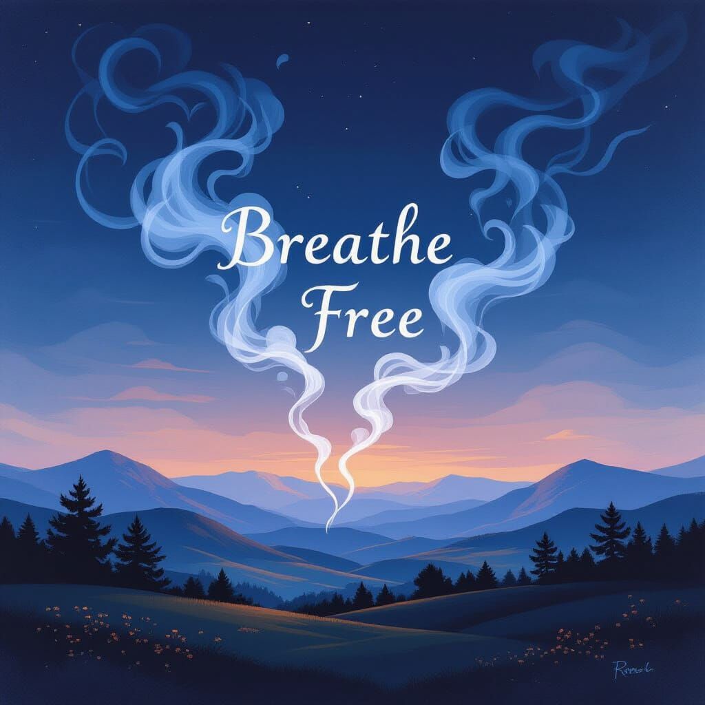 Mystical Twilight Landscape with Ethereal Smoke Shapes