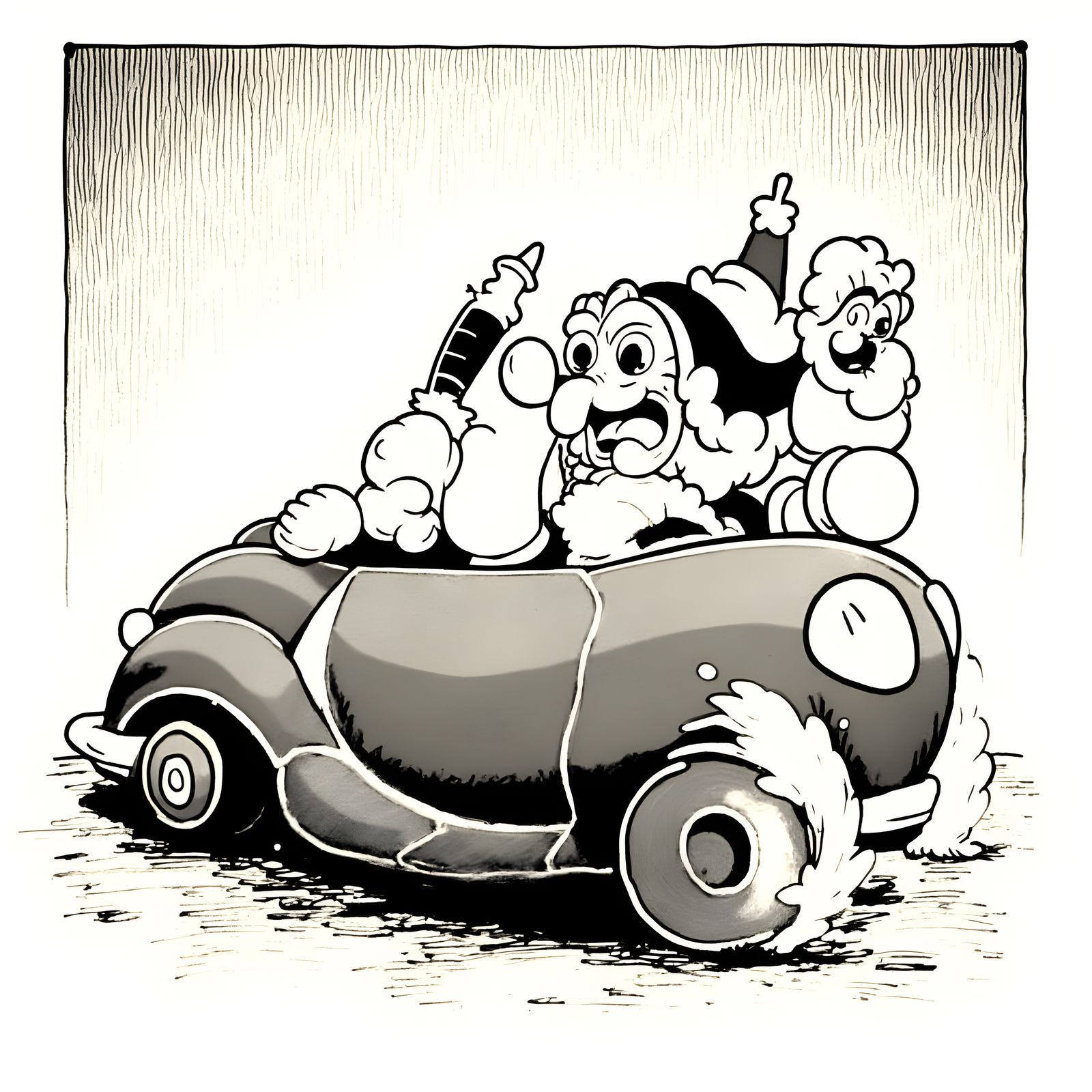 Vintage Cartoon Car Transforms into Jolly Humanoid