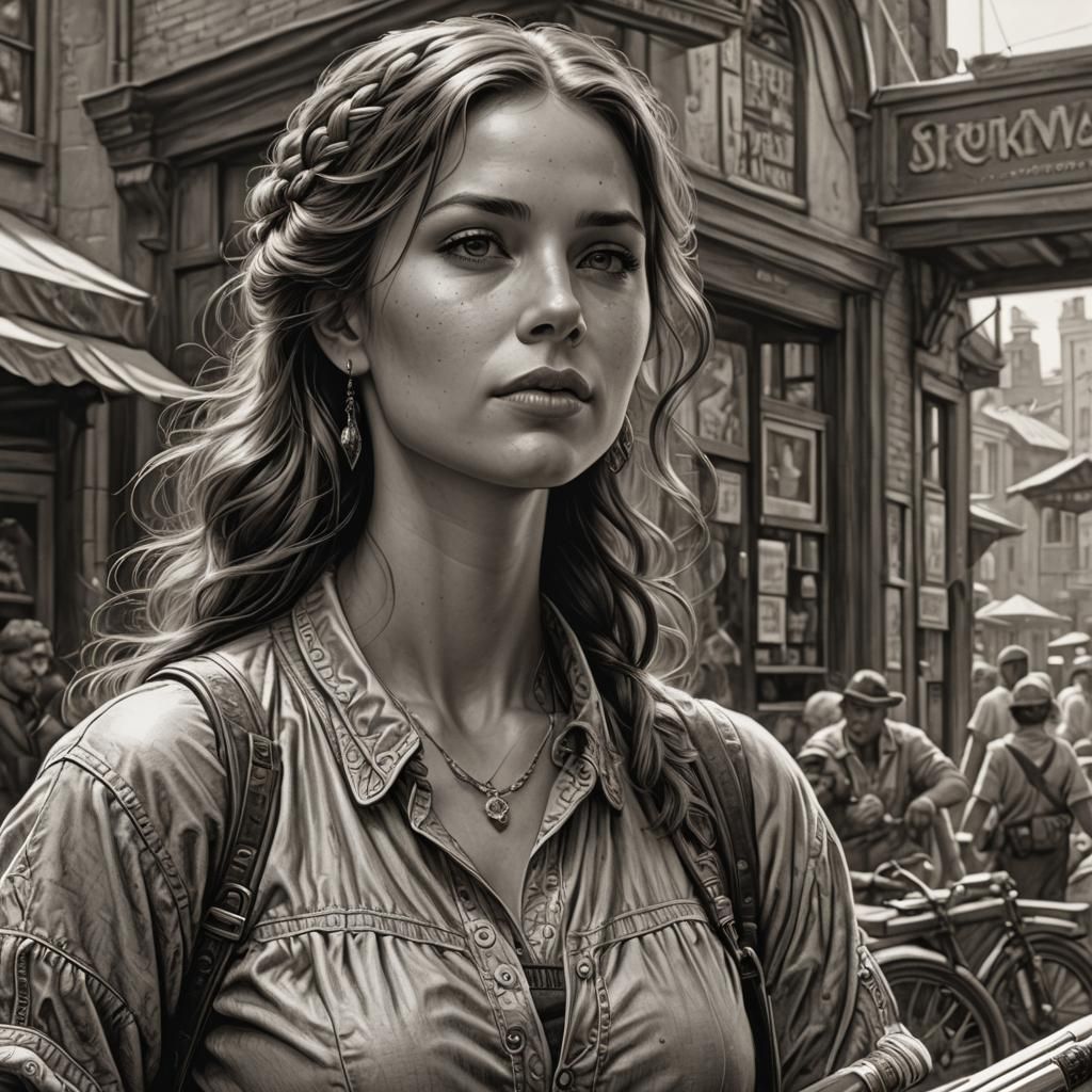 Hyperrealistic Woman in Pencil Sketch Style