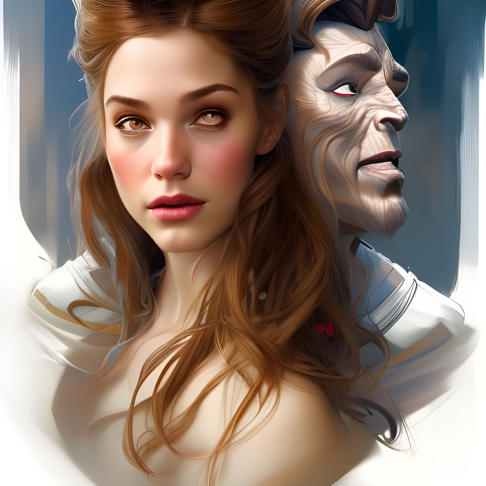 Beauty and the Beast Portrait in Hyperdetailed Style