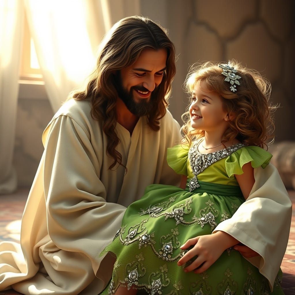 Jesus and a Little Girl in a Heartwarming Moment