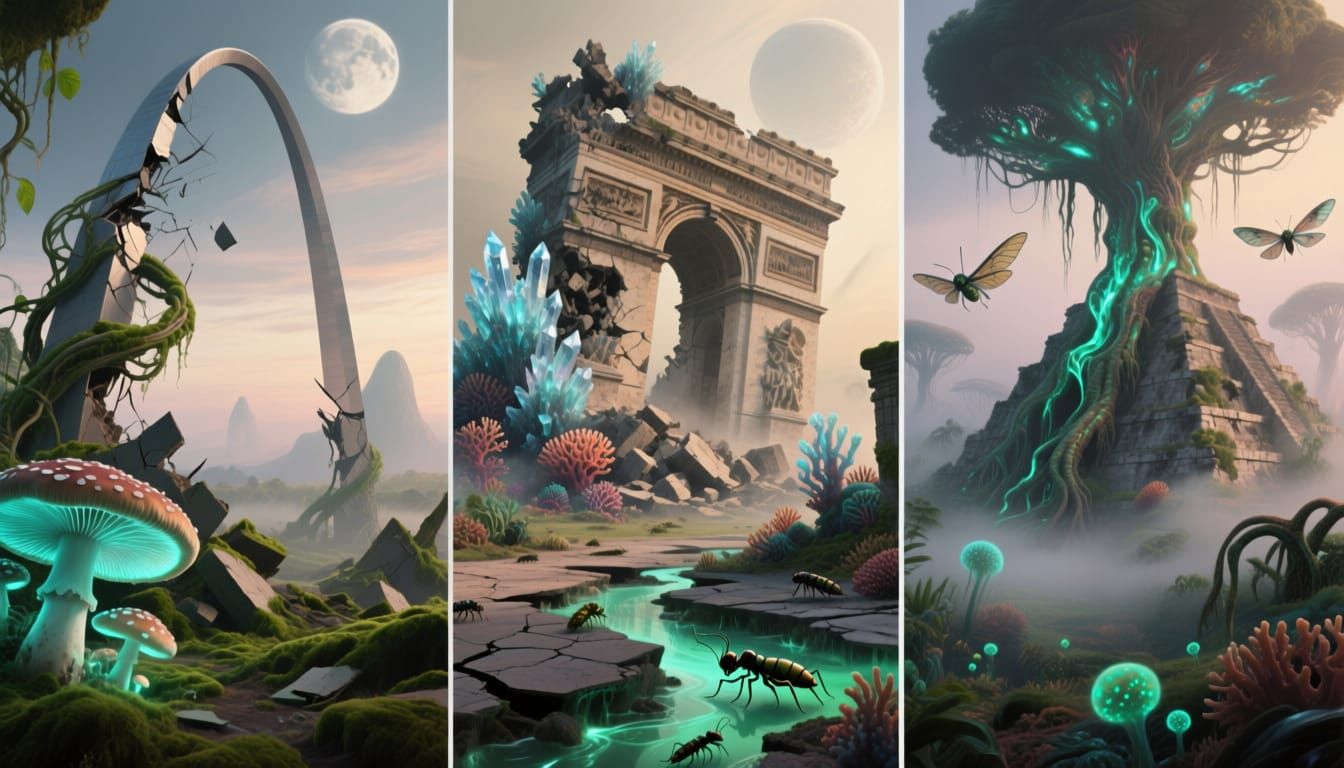 Monuments Reclaimed by Alien Ecology After Millennia