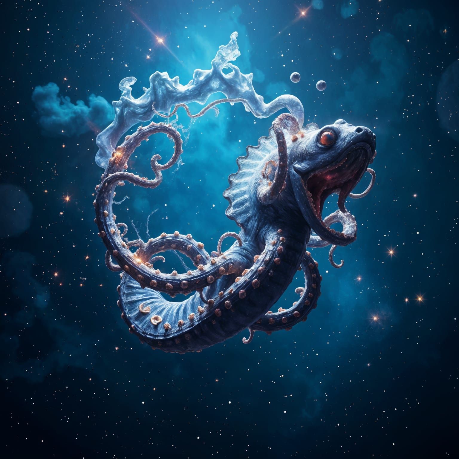 Celestial Kraken Swimming Through the Cosmos