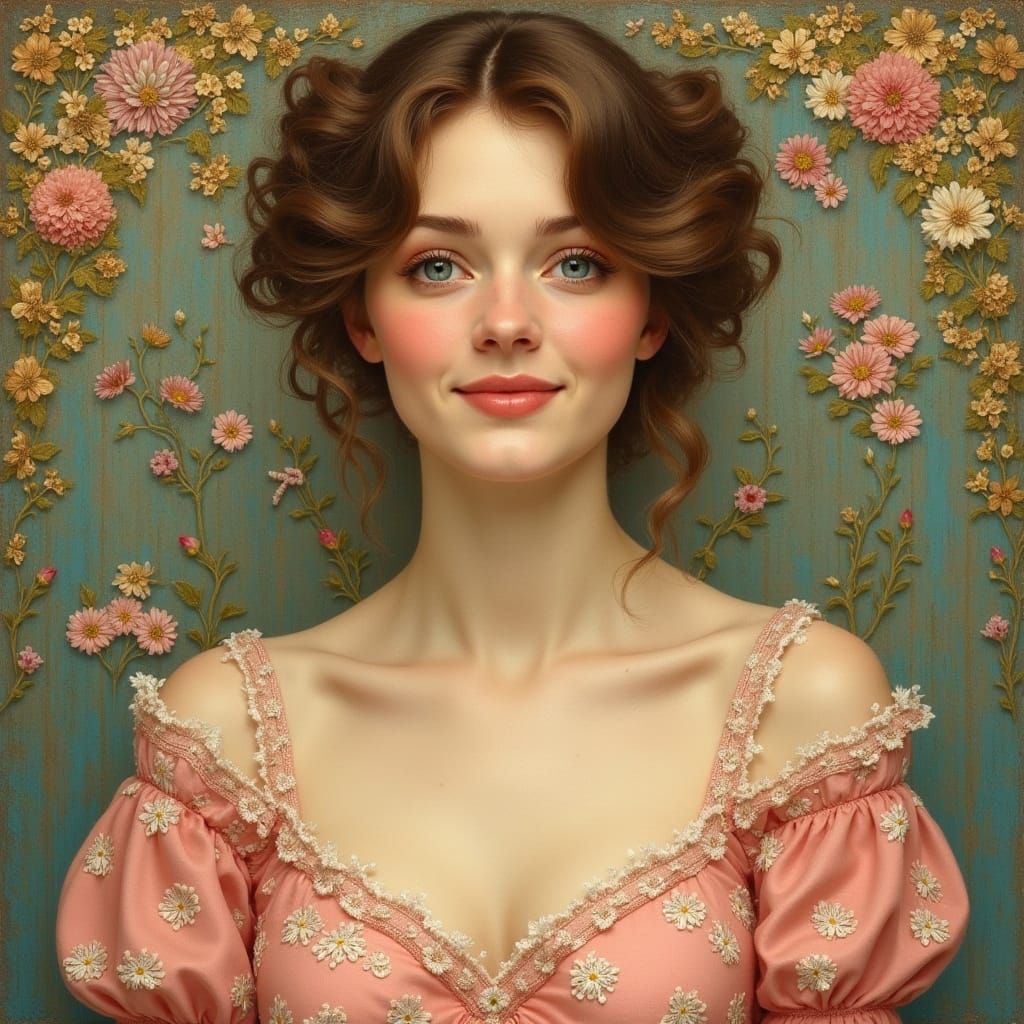 Elegant European Woman in Soft Pastel Robe