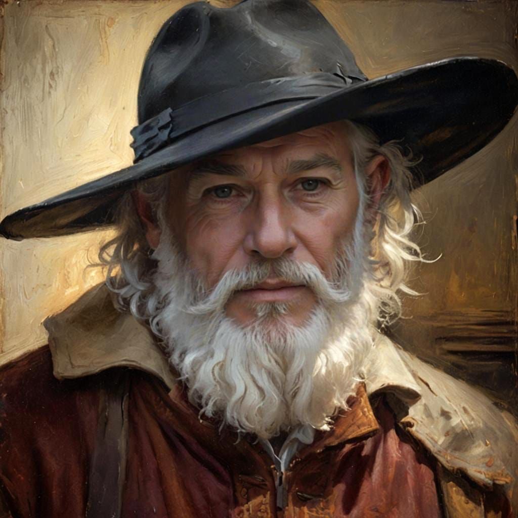 Stylish Man with White Beard and Hat Portrait