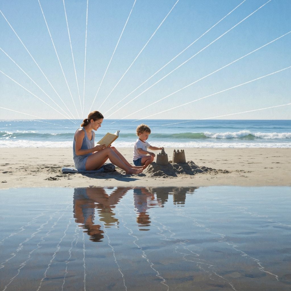 Mother and Child Enjoying Beach Day: Fine Art Oil Painting
