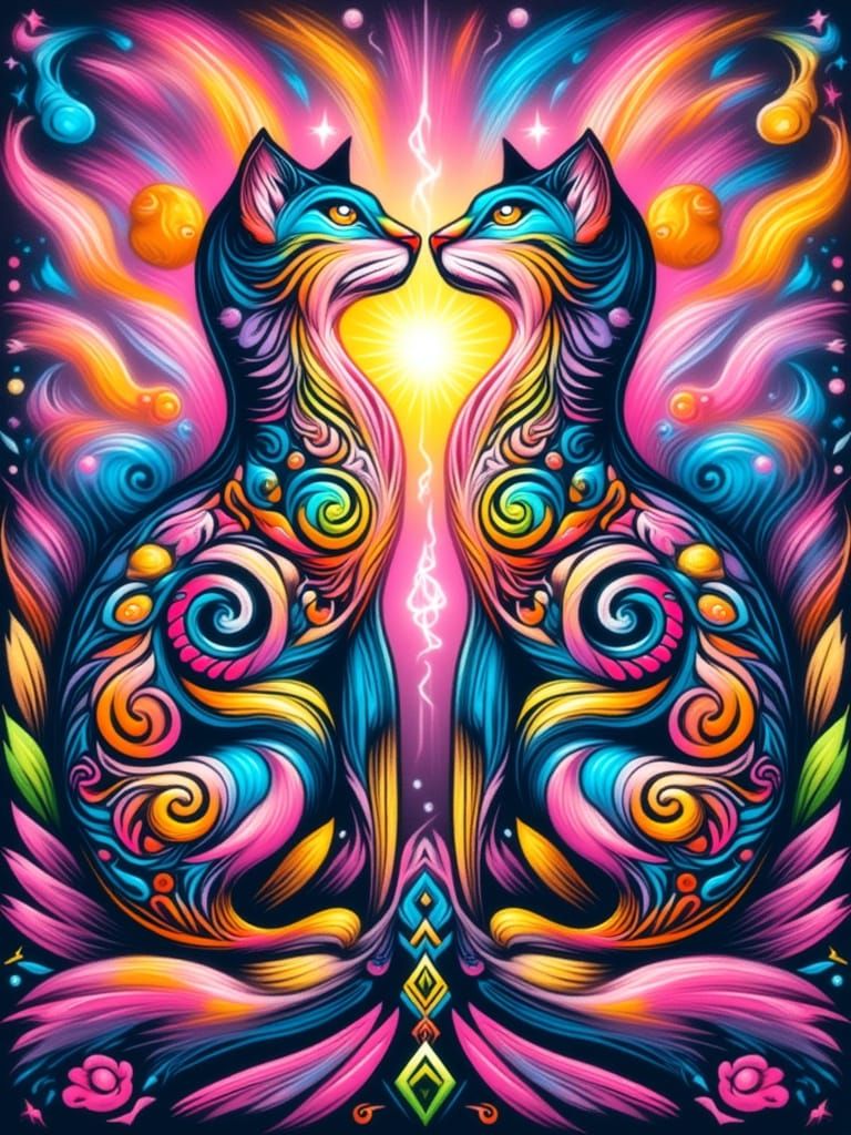Surreal Pop Cats in Vibrant Chalk Art