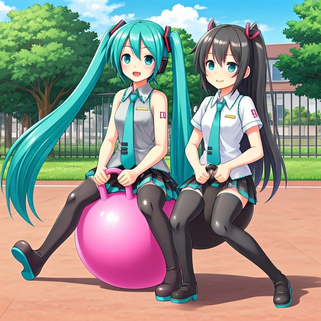 Virtual Idols Enjoy Playtime on a Schoolyard Trampoline