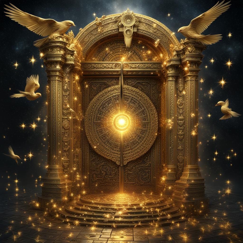 Golden Tarot Card Dimensional Portal, Digital Painting