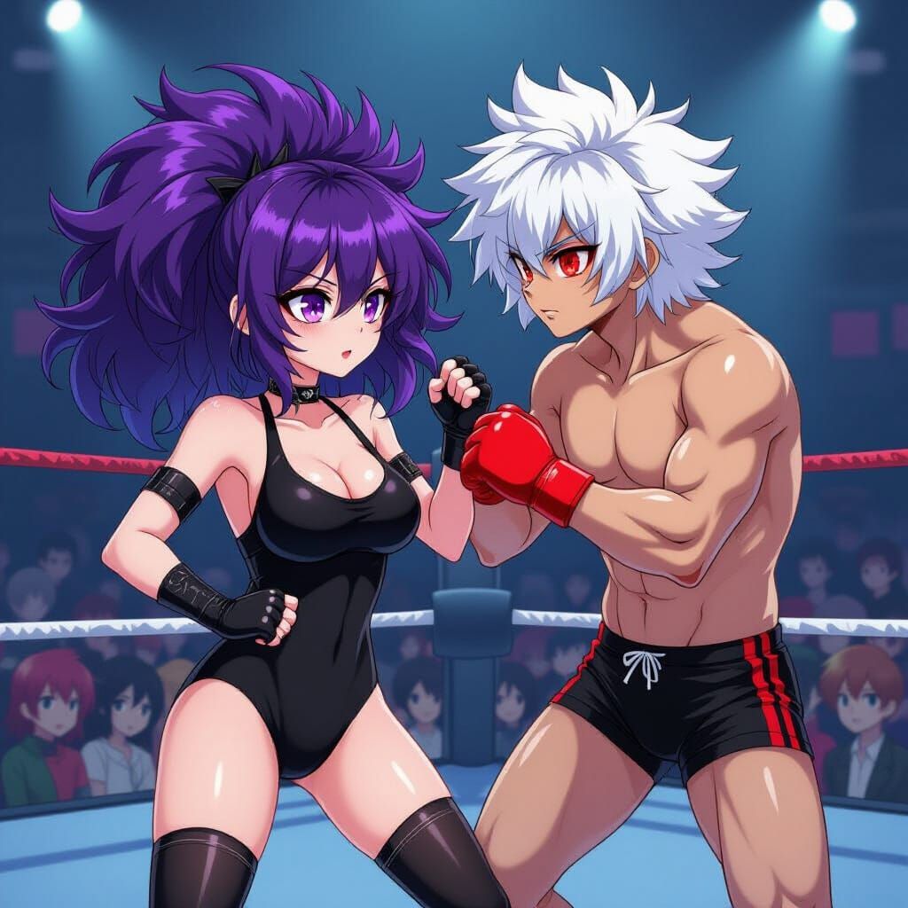 Anime Goth Girl Battles Goth Boy in Wrestling Ring