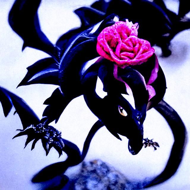 Mystical Black Rose Blooms with Tiny Dragon Within