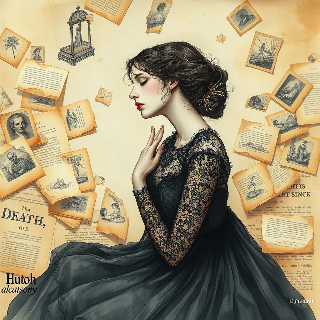 Gothic Woman in Watercolor with Antique Elements