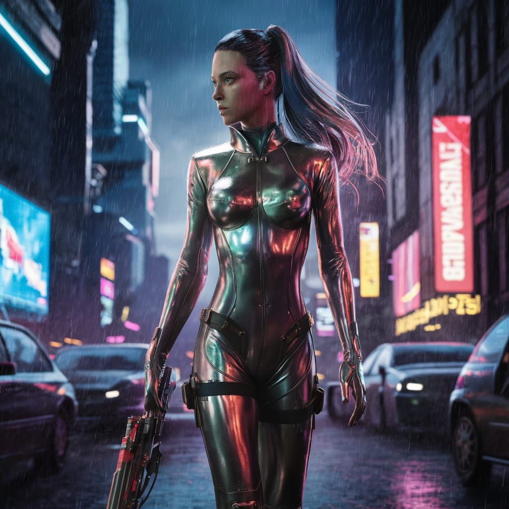 Blade Runner Replicant Zhora in Neon Cityscape