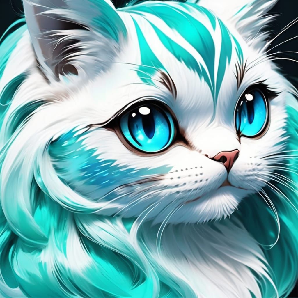 Turquoise Anime Cat with Magical Eyes